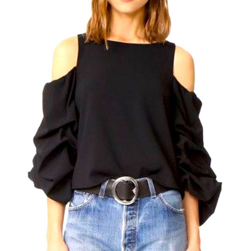 ALICE + OLIVIA Cold Shoulder Ruffled Sleeve Blouse